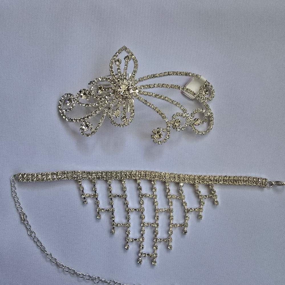 Choke Crystal Necklace and Hair Pin Set